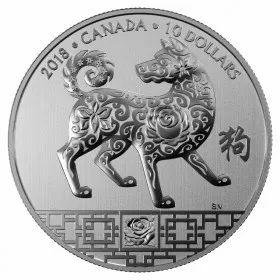 2018 Canadian $10 Year of the Dog - 1/2 oz Fine Silver Coin-lightly toned