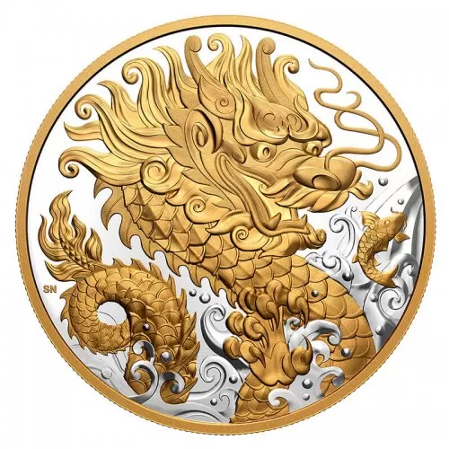2021 Canadian $125 Triumphant Dragon 1/2 Kilo Gold-plated Silver Coin