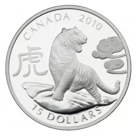 2010 Canada Fine Silver $15 Coin - Year of the Tiger-case not 100%