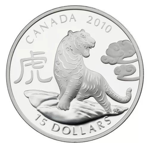 2010 Canada Fine Silver $15 Coin - Year of the Tiger-case not 100%