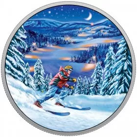 2017 Canadian $15 Great Canadian Outdoors: Night Skiing - Fine Silver Coin (Glow-In-The-Dark)