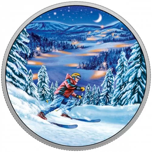 2017 Canadian $15 Great Canadian Outdoors: Night Skiing - Fine Silver Coin (Glow-In-The-Dark)