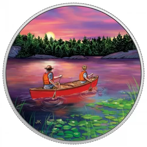 2017 Canadian $15 Great Canadian Outdoors: Sunset Canoeing - Fine Silver Coin (Glow-In-The-Dark)