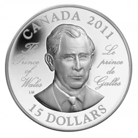 2011 Canada Sterling Silver $15 Coin - Continuity of the Crown: H.R.H. The Prince of Wales Prince Charles