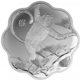 2016 Canadian $15 Lunar Lotus: Year of the Monkey Scallop-shaped Silver Coin-lightly toned