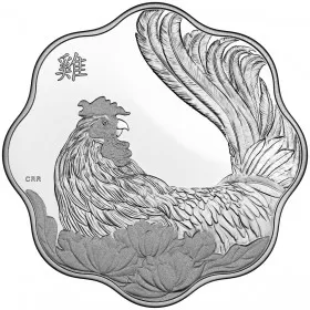 2017 Canadian $15 Lunar Lotus: Year of the Rooster Scallop-lightly toned - Only Coin In Capsule