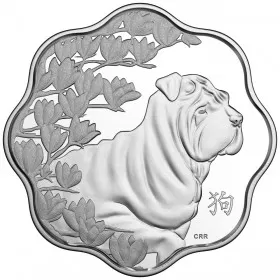 2018 Canadian $15 Lunar Lotus: Year of the Dog Scallop-shaped Silver Coin-lightly toned