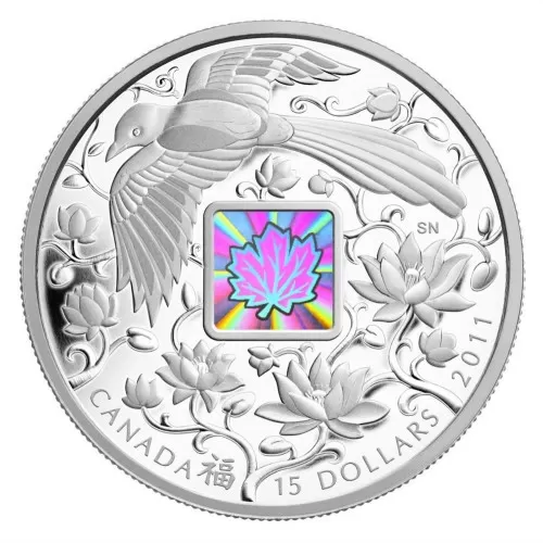 2011 Canadian $15 Maple of Happiness Proof 1 oz Silver & Hologram Coin