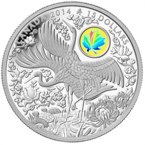 2014 Canadian $15 Maple of Longevity Proof 1 oz Silver & Hologram Coin - lightly tarnished