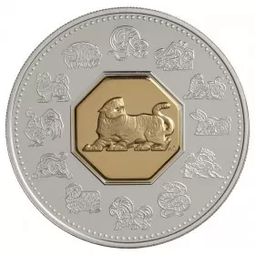 1998 Canadian $15 Chinese Lunar Calendar: Year of the Tiger Sterling Silver & Gold-plated Cameo Coin