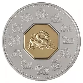 2000 Canadian $15 Chinese Lunar Calendar: Year of the Dragon Sterling Silver & Gold-plated Cameo Coin