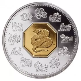 2001 Canadian $15 Chinese Lunar Calendar: Year of the Snake Sterling Silver & Gold-plated Cameo Coin