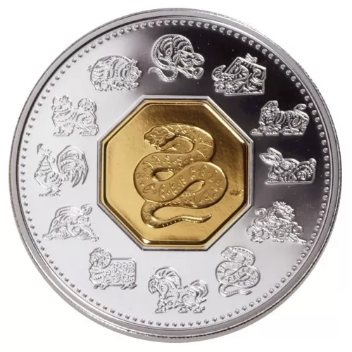 2001 Canadian $15 Chinese Lunar Calendar: Year of the Snake Sterling Silver & Gold-plated Cameo Coin