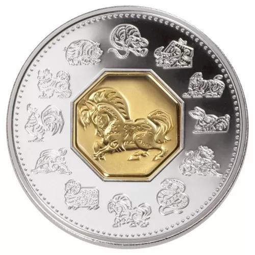 2002 Canadian $15 Chinese Lunar Calendar: Year of the Horse Sterling Silver & Gold-plated Cameo Coin
