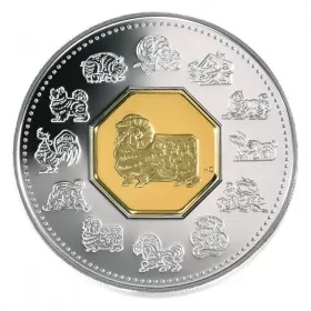2003 Canadian $15 Chinese Lunar Calendar: Year of the Ram Sterling Silver & Gold-plated Cameo Coin 