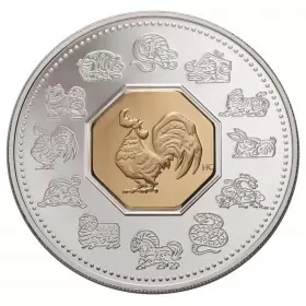 2005 Canadian $15 Chinese Lunar Calendar: Year of the Rooster Sterling Silver & Gold-plated Cameo Coin