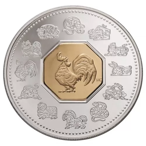2005 Canadian $15 Chinese Lunar Calendar: Year of the Rooster Sterling Silver & Gold-plated Cameo Coin