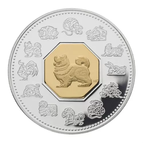 2006 Canadian $15 Chinese Lunar Calendar: Year of the Dog Sterling Silver & Gold-plated Cameo Coin