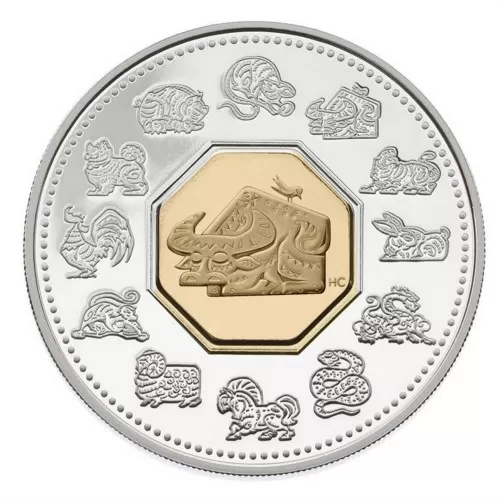 2009 Canadian $15 Chinese Lunar Calendar: Year of the Ox Sterling Silver & Gold-plated Cameo Coin