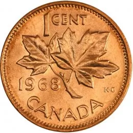1968 Canadian 1-Cent Maple Leaf Twig Penny Coin (Brilliant Uncirculated)