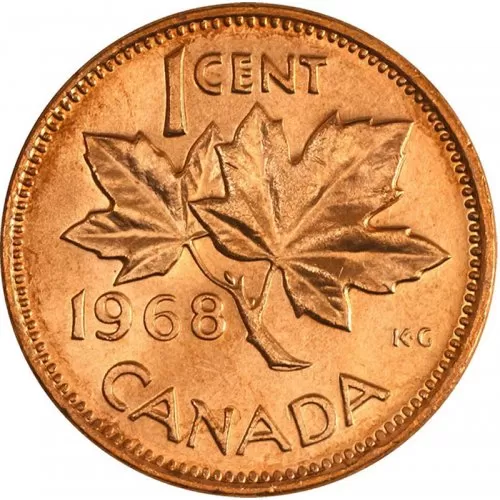 1968 Canadian 1-Cent Maple Leaf Twig Penny Coin (Brilliant Uncirculated)