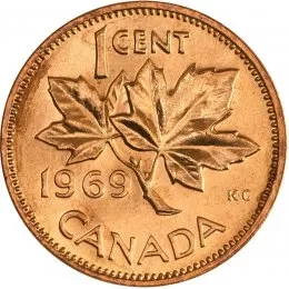 1969 Canadian 1-Cent Maple Leaf Twig Penny Coin (Brilliant Uncirculated)