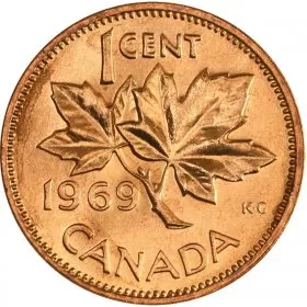 1969 Canadian 1-Cent Maple Leaf Twig Penny Coin (Brilliant Uncirculated)