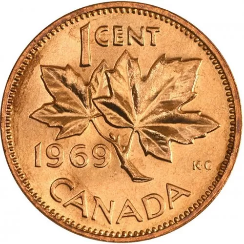 1969 Canadian 1-Cent Maple Leaf Twig Penny Coin (Brilliant Uncirculated)