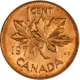 1974 Canadian 1-Cent Maple Leaf Twig Penny Coin (Brilliant Uncirculated)