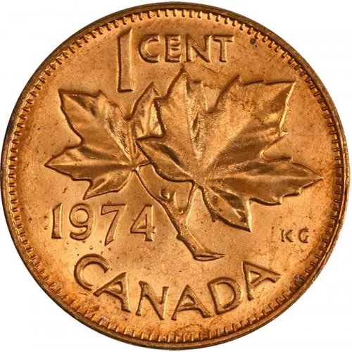 1974 Canadian 1-Cent Maple Leaf Twig Penny Coin (Brilliant Uncirculated)