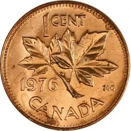 1976 Canadian 1-Cent Maple Leaf Twig Penny Coin (Brilliant Uncirculated)