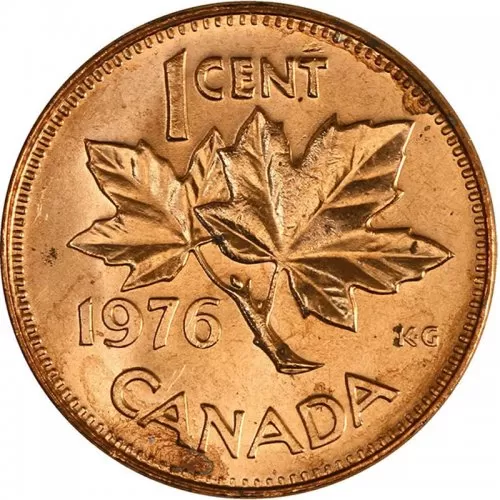1976 Canadian 1-Cent Maple Leaf Twig Penny Coin (Brilliant Uncirculated)