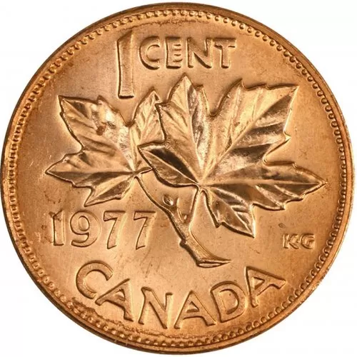 1977 Canadian 1-Cent Maple Leaf Twig Penny Coin (Brilliant Uncirculated)