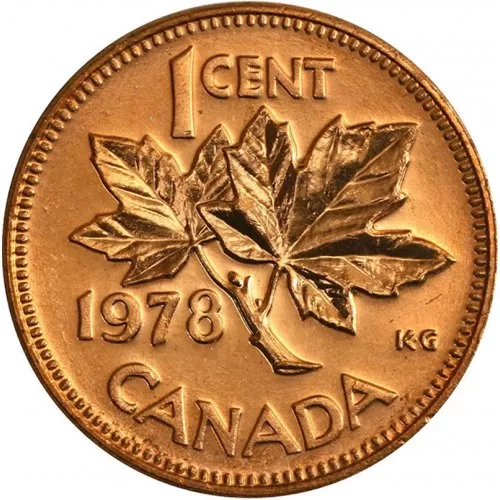 1978 Canadian 1-Cent Maple Leaf Twig Penny Coin (Brilliant Uncirculated)