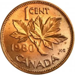 1980 Canadian 1-Cent Maple Leaf Twig Penny Coin (Brilliant Uncirculated)