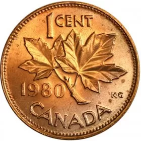 1980 Canadian 1-Cent Maple Leaf Twig Penny Coin (Brilliant Uncirculated)