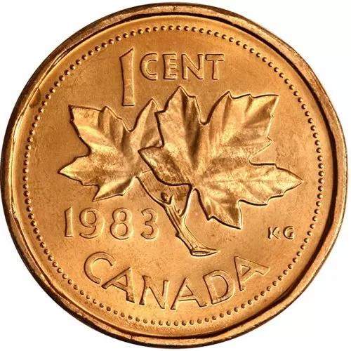 1983 Canadian 1-Cent Maple Leaf Twig Penny Coin (Brilliant Uncirculated)
