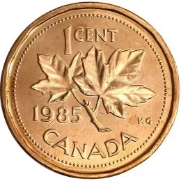 1985 Canadian 1-Cent Maple Leaf Twig Penny Coin (Brilliant Uncirculated)