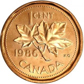 1986 Canadian 1-Cent Maple Leaf Twig Penny Coin (Brilliant Uncirculated)