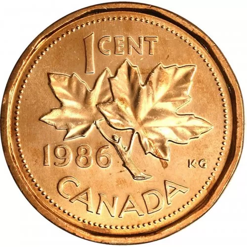 1986 Canadian 1-Cent Maple Leaf Twig Penny Coin (Brilliant Uncirculated)