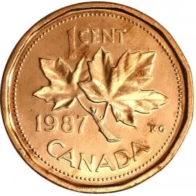 1987 Canadian 1-Cent Maple Leaf Twig Penny Coin (Brilliant Uncirculated)