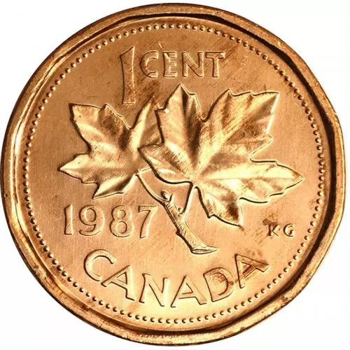 1987 Canadian 1-Cent Maple Leaf Twig Penny Coin (Brilliant Uncirculated)