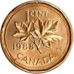 1988 Canadian 1-Cent Maple Leaf Twig Penny Coin (Brilliant Uncirculated)
