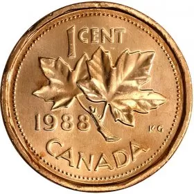 1988 Canadian 1-Cent Maple Leaf Twig Penny Coin (Brilliant Uncirculated)