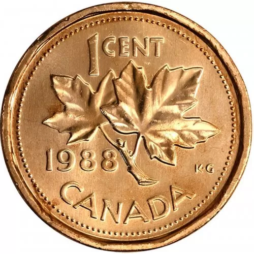 1988 Canadian 1-Cent Maple Leaf Twig Penny Coin (Brilliant Uncirculated)