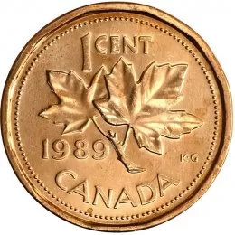 1989 Canadian 1-Cent Maple Leaf Twig Penny Coin (Brilliant Uncirculated)