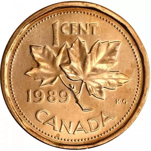 1989 Canadian 1-Cent Maple Leaf Twig Penny Coin (Brilliant Uncirculated)