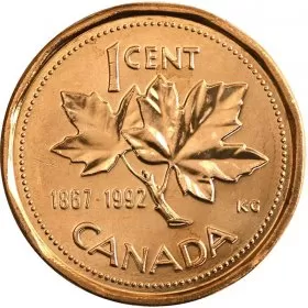 1992 (1867-) Canadian 1-Cent Maple Leaf Twig/Confederation Penny Coin (Brilliant Uncirculated)