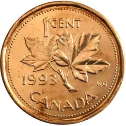 1993 Canadian 1-Cent Maple Leaf Twig Penny Coin (Brilliant Uncirculated)
