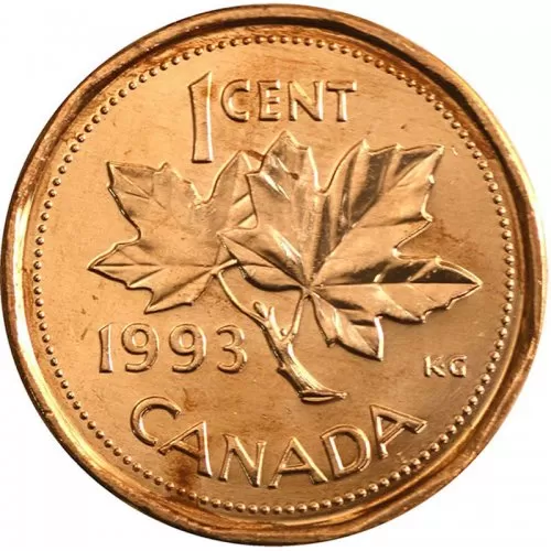 1993 Canadian 1-Cent Maple Leaf Twig Penny Coin (Brilliant Uncirculated)